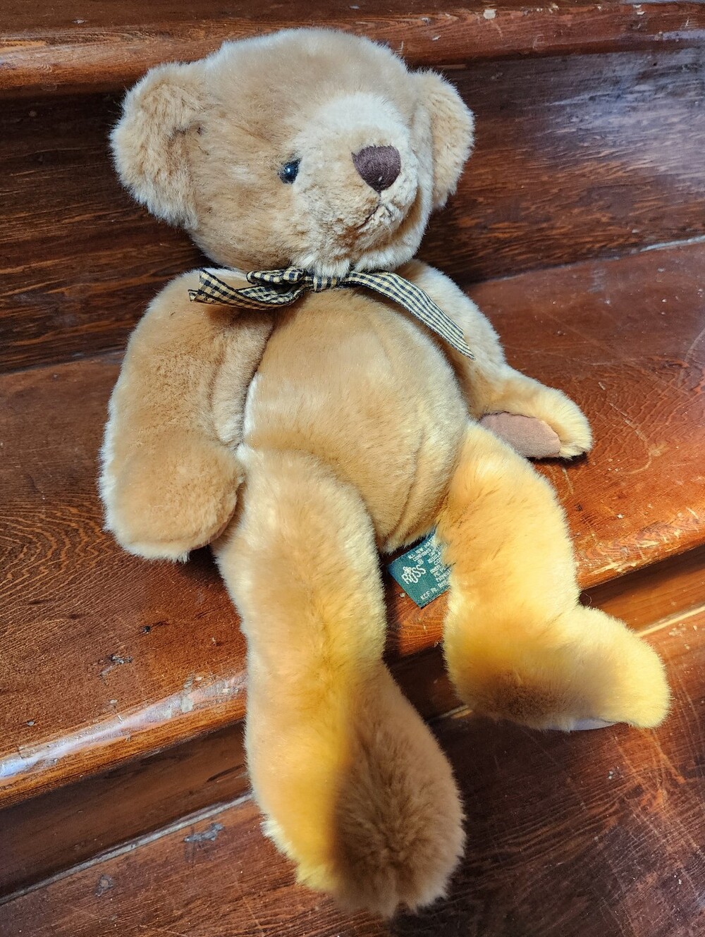 Russ Berrie Huxley Teddy Bear Plush 14" Brown Bears From The Past Gingham Bow